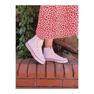 Beyaz Unisex Bağcıklı Keten Bilekli Çocuk Genç Yetişkin Sneaker Günlük Spor Ayakkabı Convers Sneaker