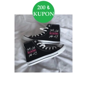 Günlük Keten Bilekli Black Pink Baskılı Siyah Uzun  Sneaker Canvas Spor Ayakkabı BLACKPİNK