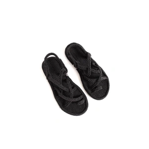 Siyah Hasır El Yapımı Halat Sandalet