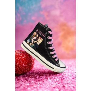 Black Pink Baskılı, Pembe Bağcıklı, Siyah Bilekli Spor Ayakkabı Çocuk Sneaker Blackpink