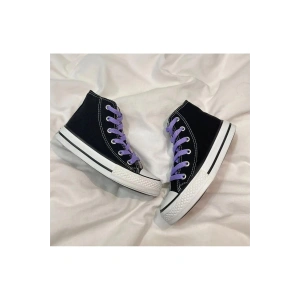 Lila Bağcıklı, Siyah Bilekli Spor Ayakkabı Çocuk Sneaker