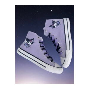Kuromi Baskılı, Lila&Siyah Bağcıklı, Lila Bilekli Spor Ayakkabı Çocuk Sneaker