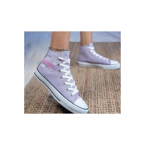 İmzalı Black Pink Baskılı, Lila Bilekli Spor Ayakkabı, Çocuk Sneaker