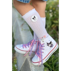 Kuromi Baskılı, Lila&Pembe Bağcıklı, Beyaz Bilekli Spor Ayakkabı Çocuk Sneaker