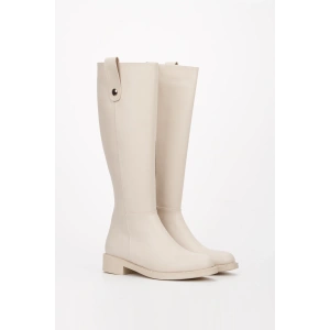 Kadın Bej Düz Taban Diz Altı Günlük Çizme
