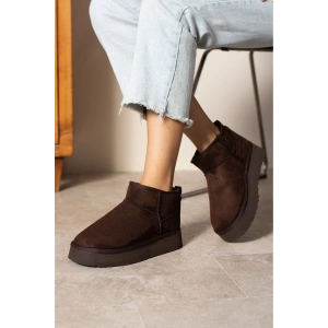 Mini Acı Kahve Süet İçi Kürklü Kalın Taban Kadın Bot