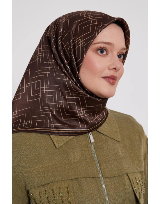 Levidor Kristal Eşarp Kare Desen Acı Kahve