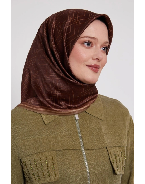 Levidor Kristal Eşarp Kare Desen Kahve