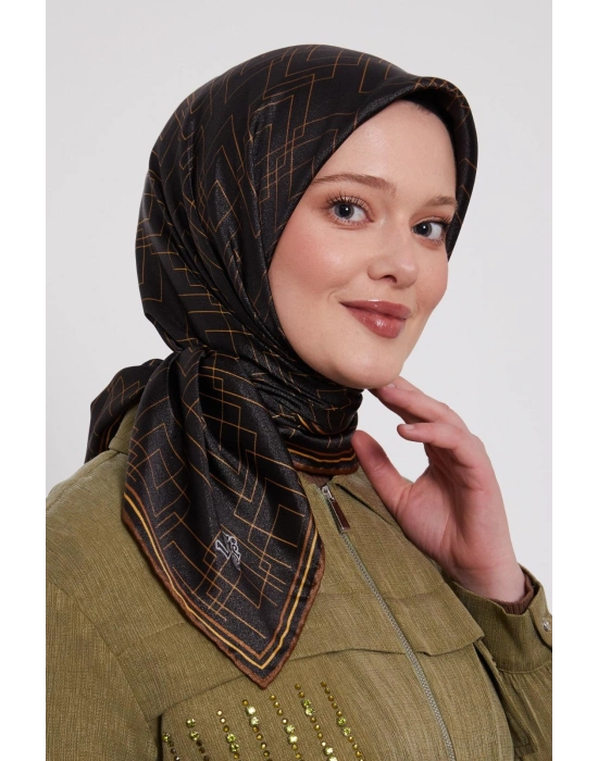 Levidor Kristal Eşarp Kare Desen Siyah Hardal