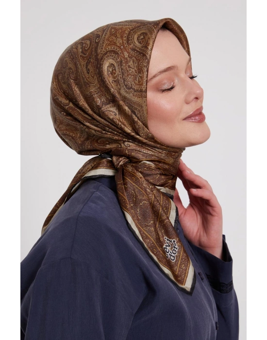 Levidor Kristal Eşarp Etnik Desen Yağ Yeşili