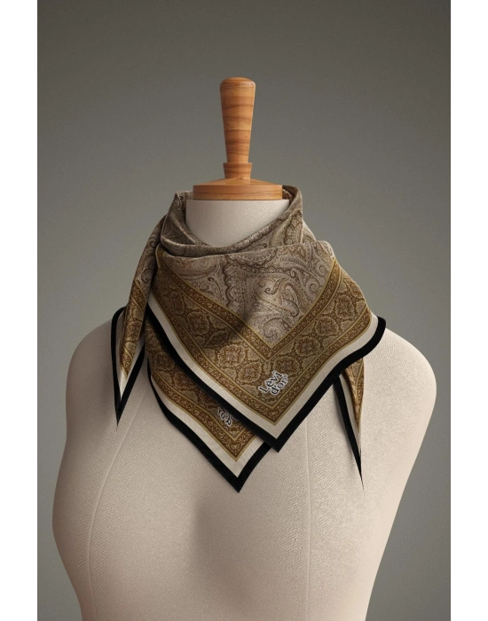 Levidor Kristal Eşarp Etnik Desen Yağ Yeşili