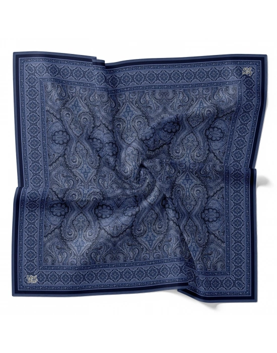 Levidor Kristal Eşarp Etnik Desen Saks Mavi