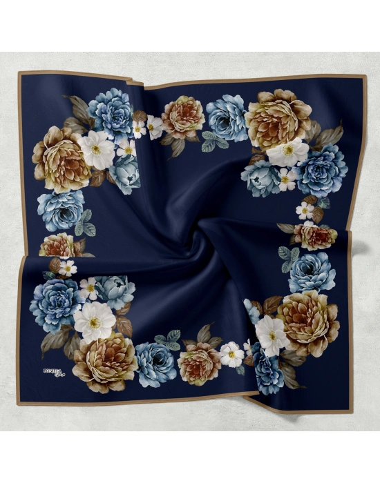 Bonjela Soft Eşarp D1 Çiçekli Lacivert Vizon
