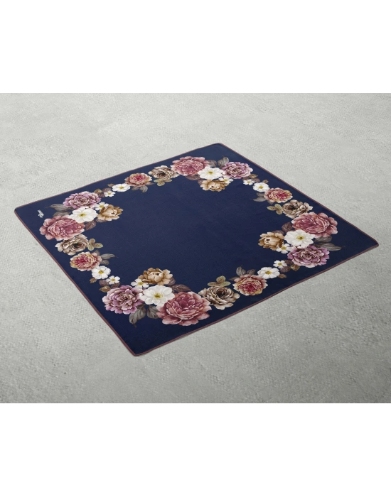 Bonjela Soft Eşarp D1 Çiçekli Lacivert Gülkurusu