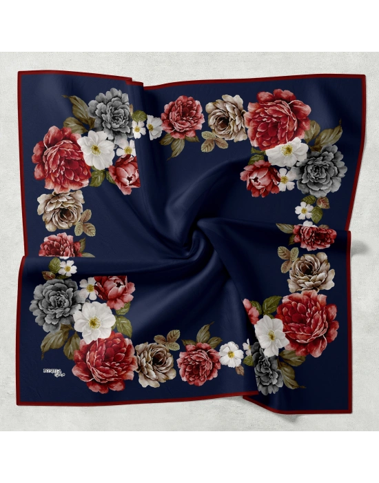 Bonjela Soft Eşarp D1 Çiçekli Lacivert Bordo