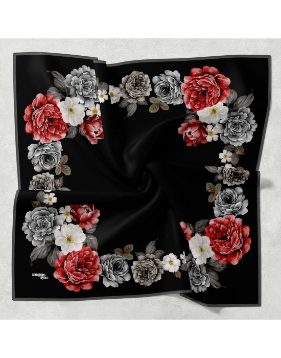 Bonjela Soft Eşarp D1 Çiçekli Siyah