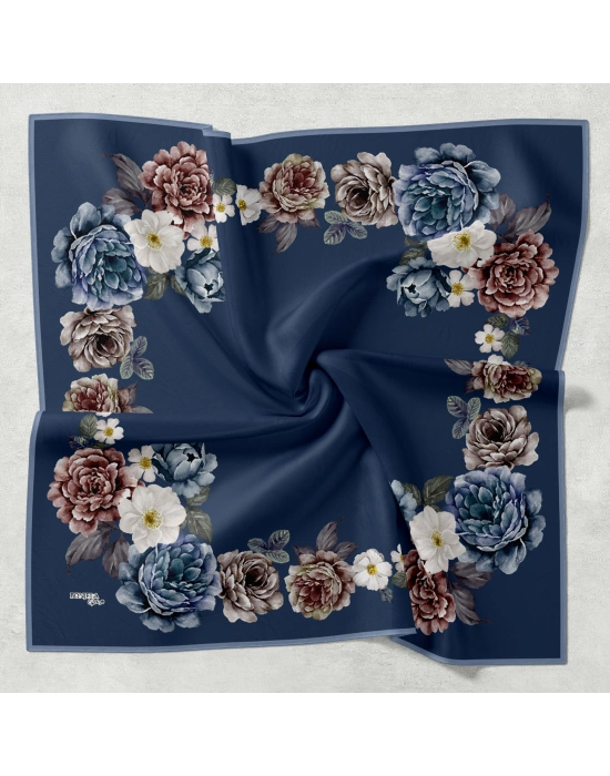 Bonjela Soft Eşarp D1 Çiçekli lacivert
