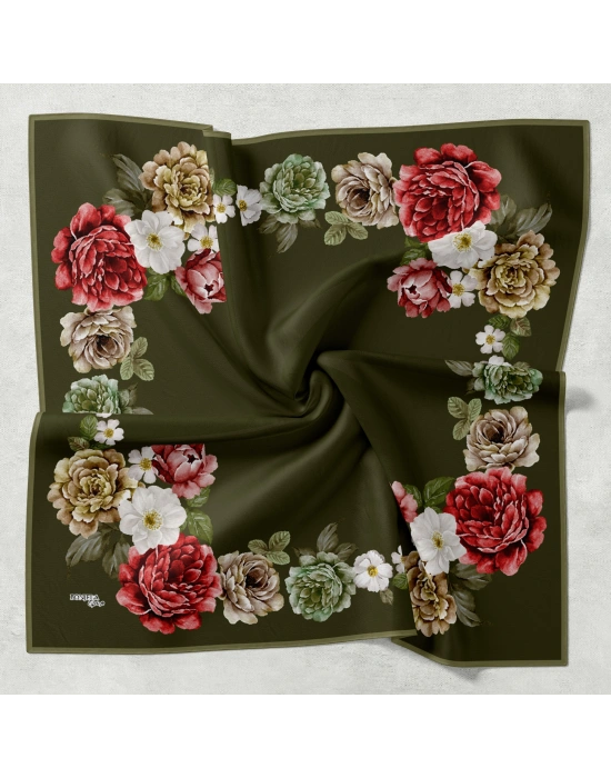 Bonjela Soft Eşarp D1 Çiçekli Haki