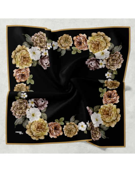 Bonjela Soft Eşarp D1 Çiçekli Siyah Hardal