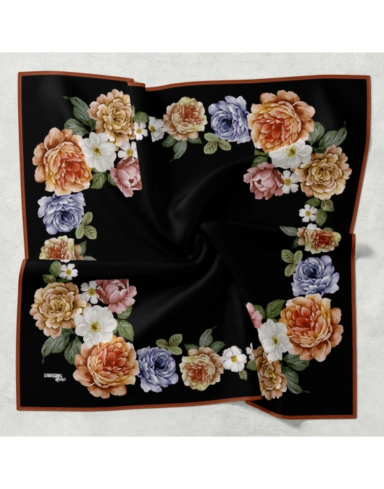 Bonjela Soft Eşarp D1 Çiçekli Siyah Kiremit