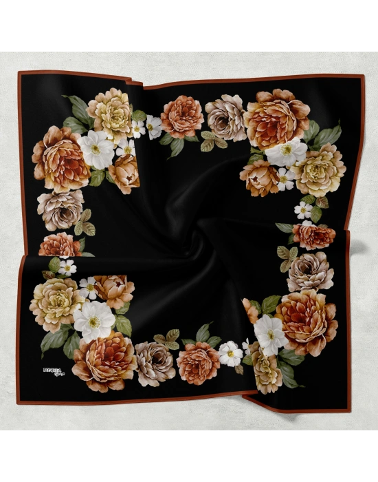 Bonjela Soft Eşarp D1 Çiçekli Siyah Taba