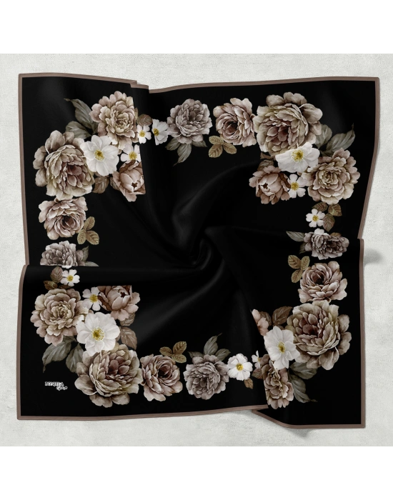 Bonjela Soft Eşarp D1 Çiçekli Siyah Vizon