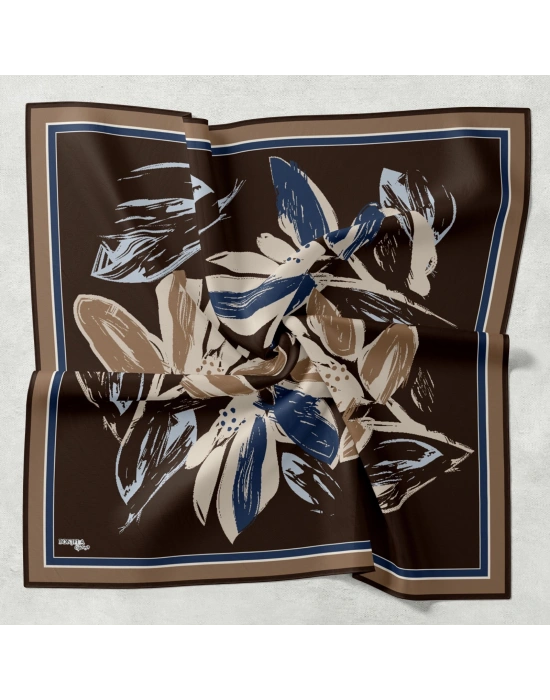 Bonjela Soft Eşarp Yonca Desen Kahve Mavi