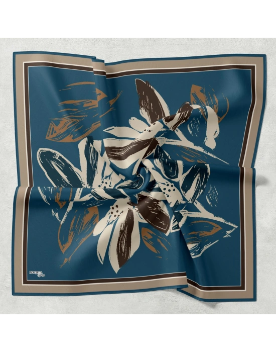 Bonjela Soft Eşarp Yonca Desen Petrol Mavi