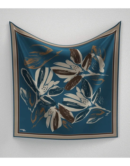 Bonjela Soft Eşarp Yonca Desen Petrol Mavi