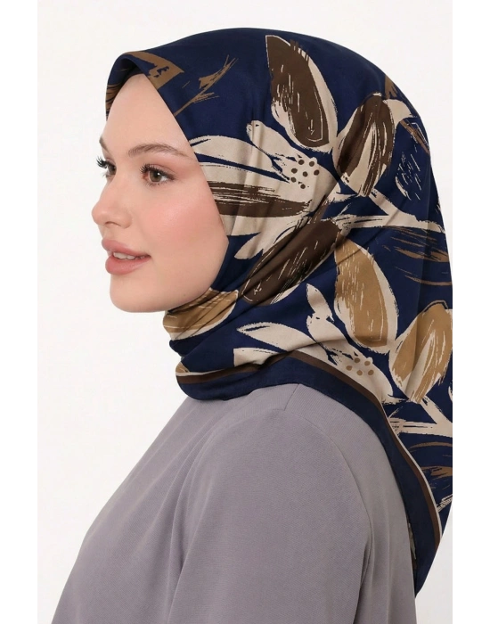 Bonjela Soft Eşarp Yonca Desen Lacivert Vizon