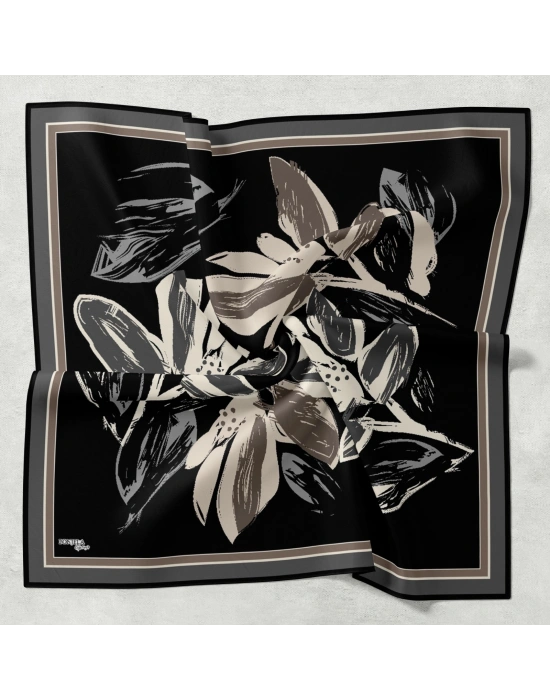 Bonjela Soft Eşarp Yonca Desen Siyah Gri