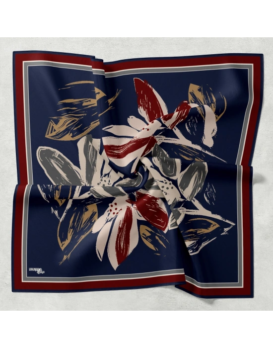 Bonjela Soft Eşarp Yonca Desen Lacivert Bordo