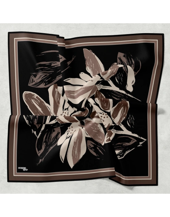 Bonjela Soft Eşarp Yonca Desen Siyah Kahve