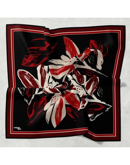 Bonjela Soft Eşarp Yonca Desen Siyah Bordo