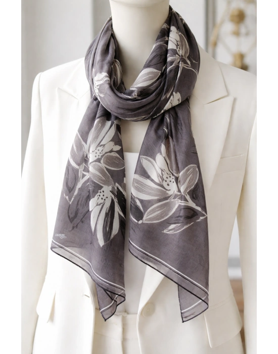 Bonjela Soft Eşarp Yonca Desen Koyu Vizon