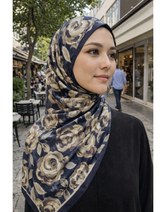 Mavi İpek Lacivert Serisi Soft Pamuk Şal D2