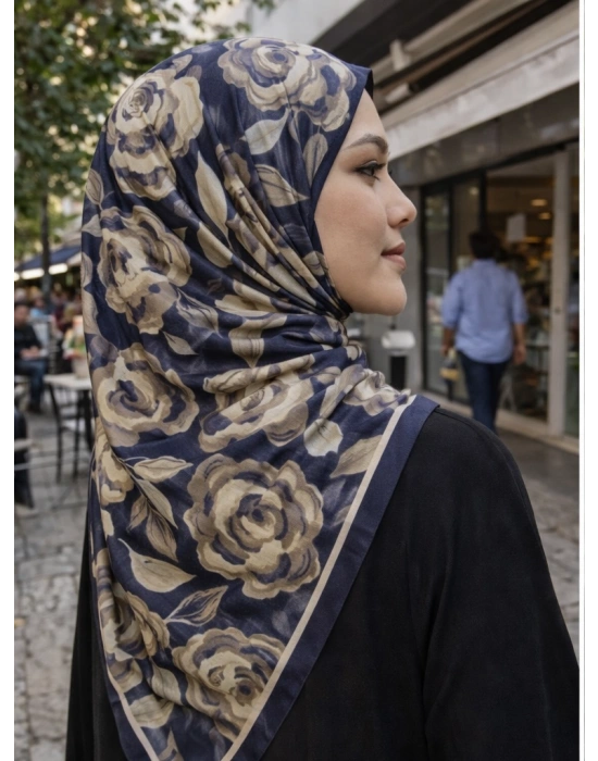 Mavi İpek Lacivert Serisi Soft Pamuk Şal D2