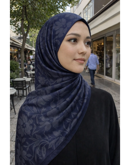 Mavi İpek Lacivert Serisi Soft Pamuk Şal D3