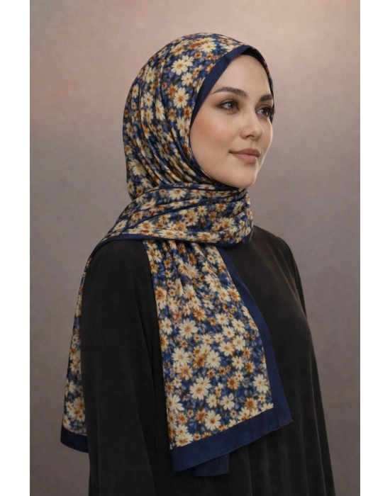 Mavi İpek Lacivert Serisi Soft Pamuk Şal D4