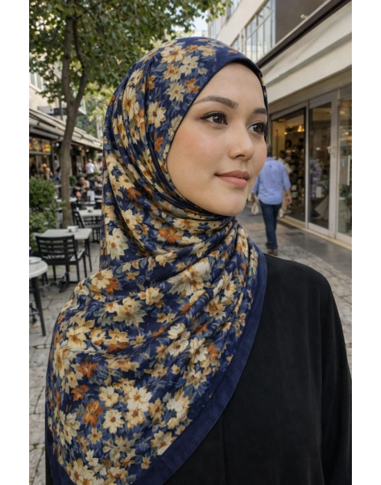 Mavi İpek Lacivert Serisi Soft Pamuk Şal D4