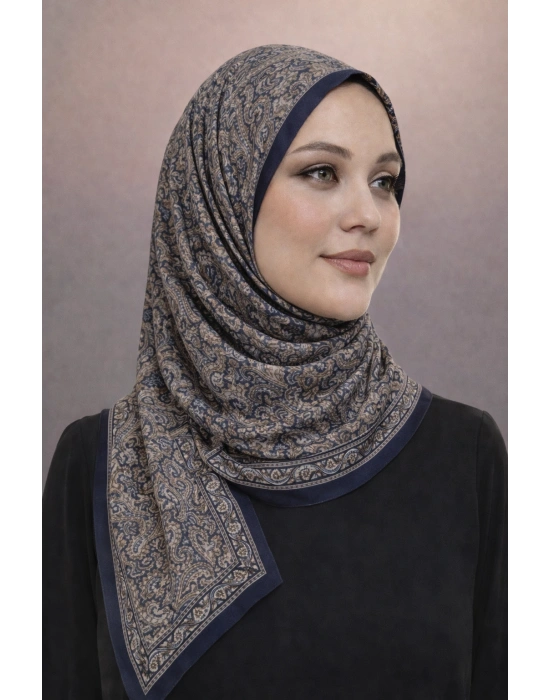 Mavi İpek Lacivert Serisi Soft Pamuk Şal D8