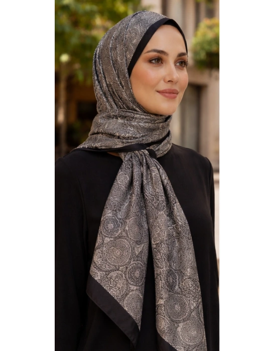 Mavi İpek Siyah Beyaz Serisi Soft Pamuk Şal D1