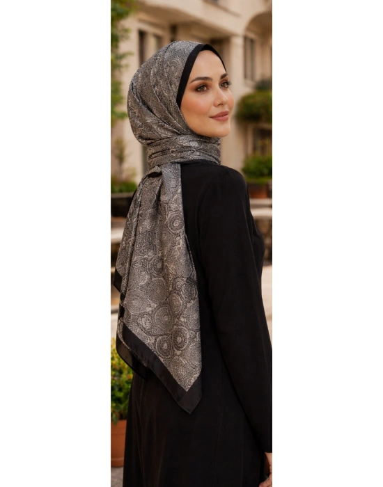 Mavi İpek Siyah Beyaz Serisi Soft Pamuk Şal D1