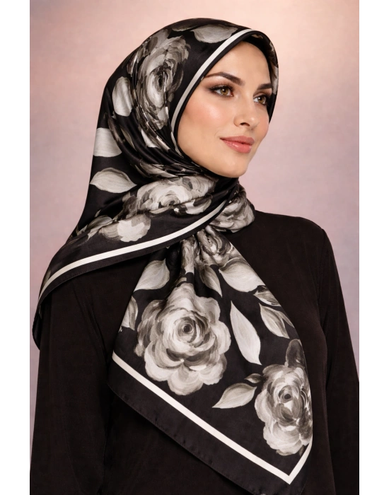 Mavi İpek Siyah Beyaz Serisi Soft Pamuk Şal D2