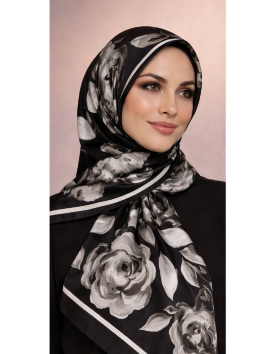 Mavi İpek Siyah Beyaz Serisi Soft Pamuk Şal D2