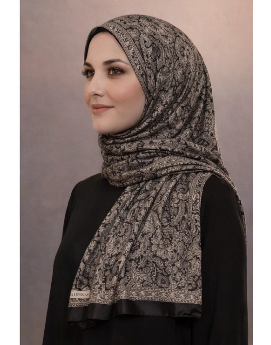 Mavi İpek Siyah Beyaz Serisi Soft Pamuk Şal D4