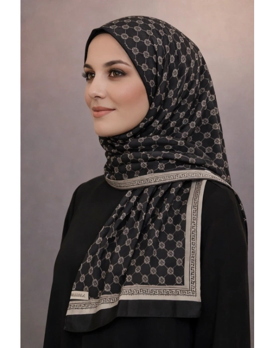 Mavi İpek Siyah Beyaz Serisi Soft Pamuk Şal D5
