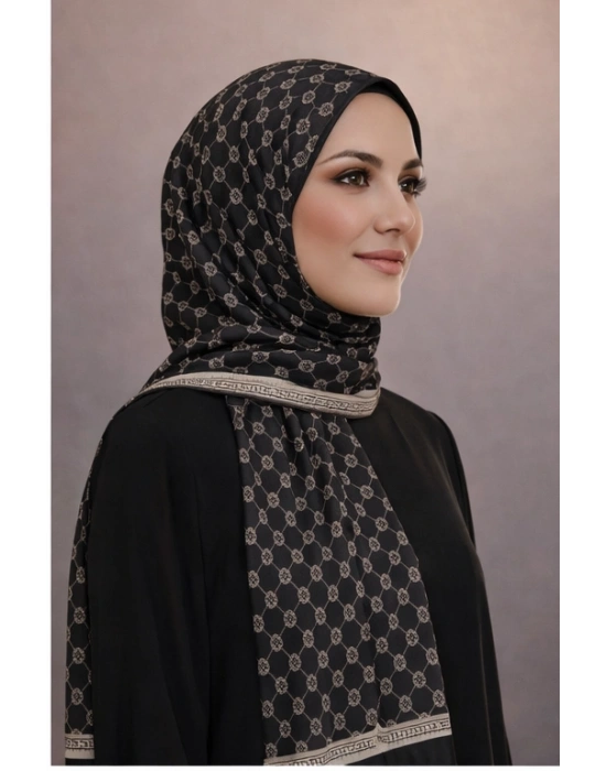 Mavi İpek Siyah Beyaz Serisi Soft Pamuk Şal D5