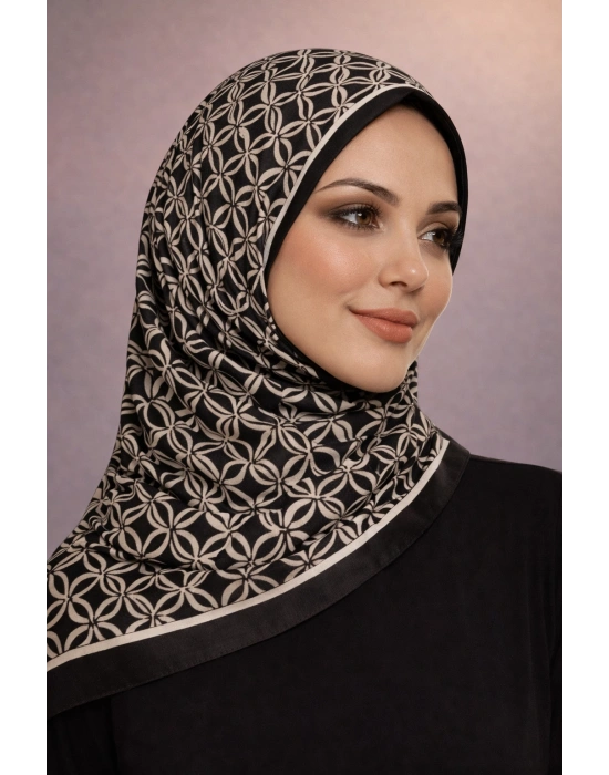 Mavi İpek Siyah Beyaz Serisi Soft Pamuk Şal D7