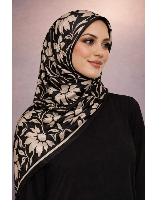 Mavi İpek Siyah Beyaz Serisi Soft Pamuk Şal D8